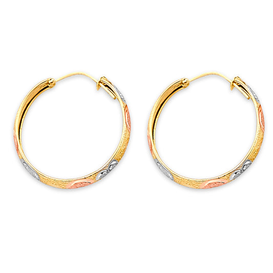 14K Tri-Color Gold Women’s Diamond-Cut Hoop Earrings aprox 1" tall