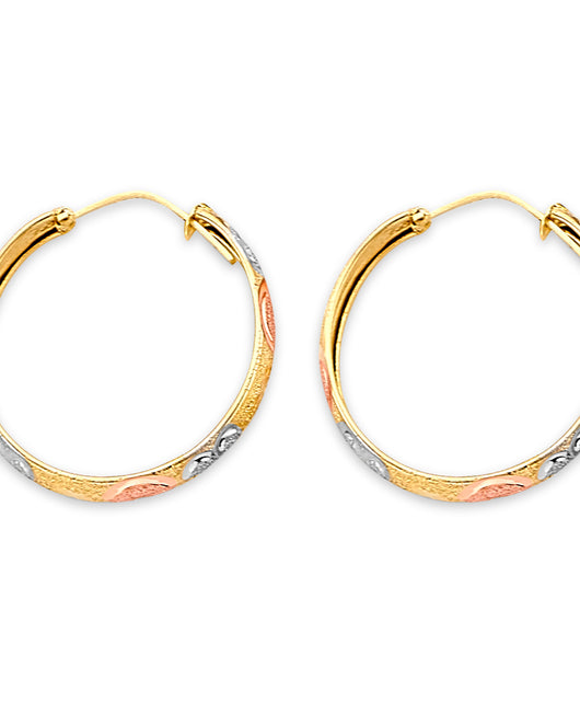 14K Tri-Color Gold Women’s Diamond-Cut Hoop Earrings aprox 1