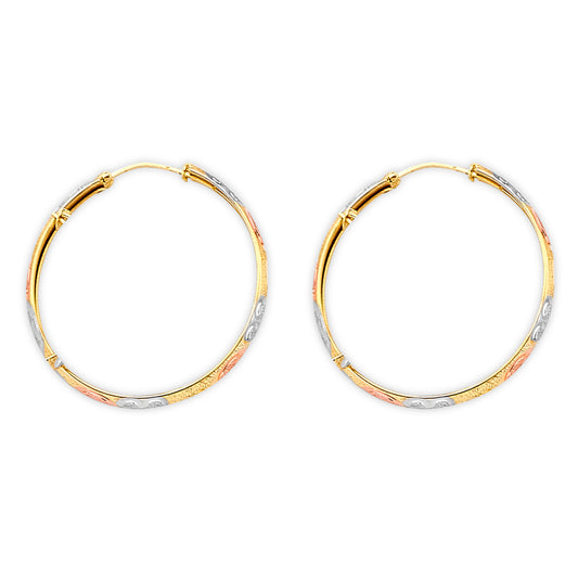14K Tri-Color Gold Women’s Diamond-Cut Hoop Earrings aprox 1 1/2" tall