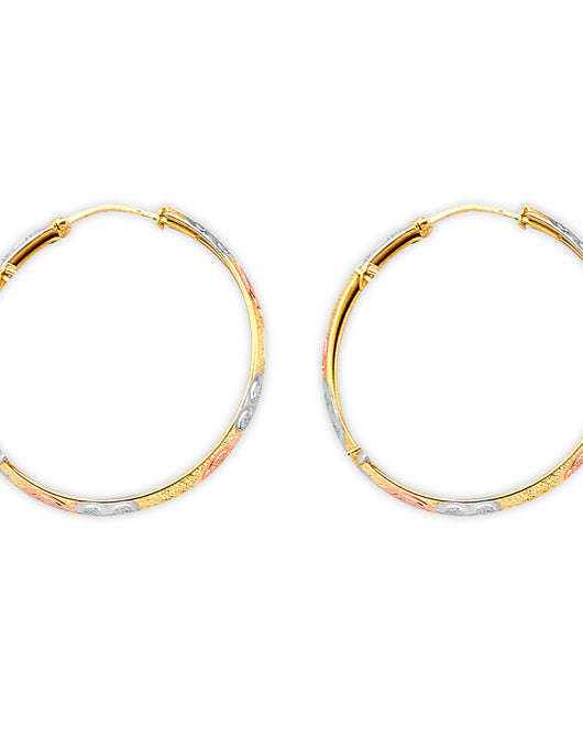 14K Tri-Color Gold Women’s Diamond-Cut Hoop Earrings aprox 1 1/2