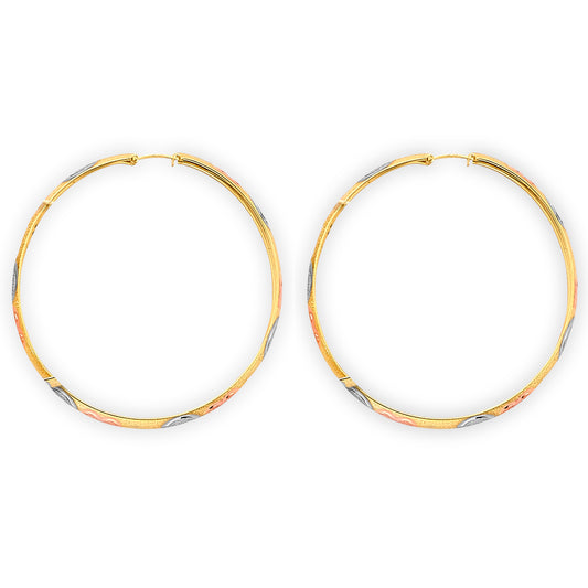 14K Tri-Color Gold Women’s Diamond-Cut Hoop Earrings aprox 1 3/4" tall