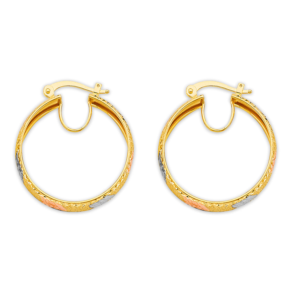 14K Tri-Color Gold Women’s Diamond-Cut Hoop Earrings aprox 1 1/4" tall