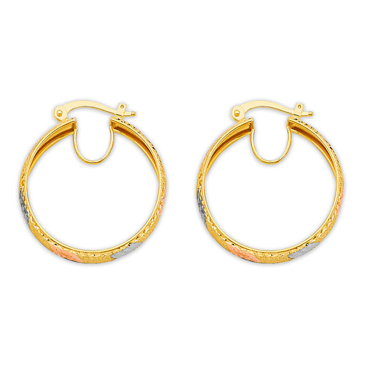 14K Tri-Color Gold Women’s Diamond-Cut Hoop Earrings aprox 1 1/4" tall