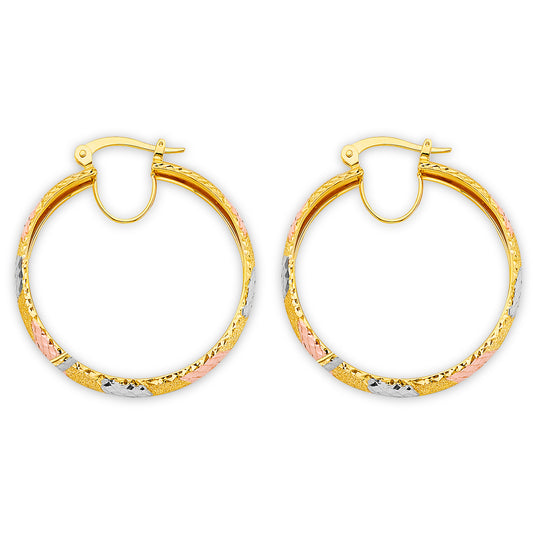 14K Tri-Color Gold Women’s Diamond-Cut Hoop Earrings aprox 1 1/2" tall