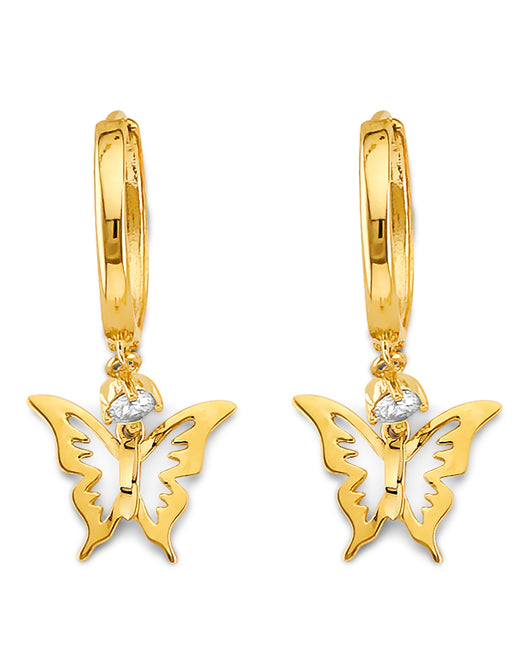14K Yellow Gold Butterfly Dangle Earrings 1