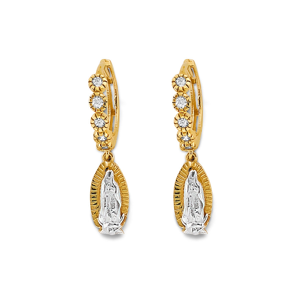 14K Two-Tone Gold Guadalupe CZ Dangle Earrings 1" tall