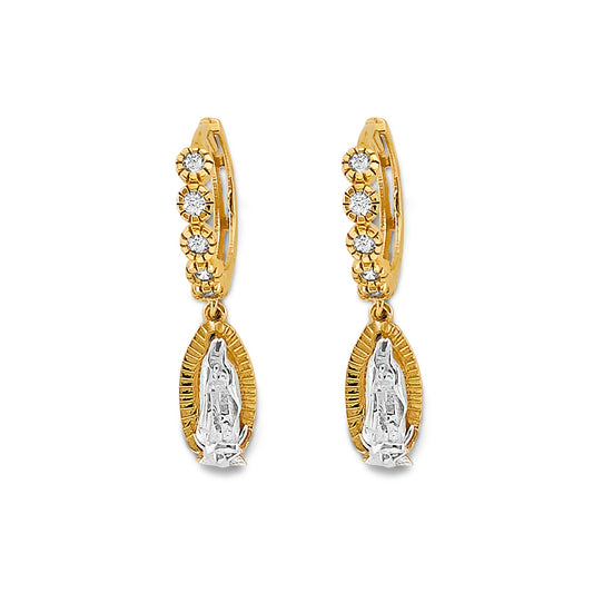 14K Two-Tone Gold Guadalupe CZ Dangle Earrings 1" tall