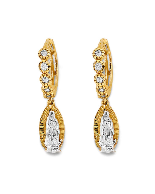 14K Two-Tone Gold Guadalupe CZ Dangle Earrings 1