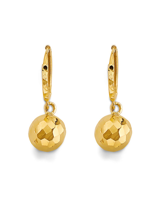 14K Yellow Gold Hammered Ball Dangle Earrings 3/4