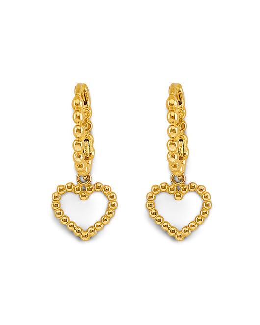 14K Yellow Gold Beaded Heart Dangle Earrings 3/4