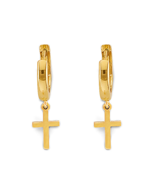 14K Yellow Gold Plain Cross Dangle Earrings 3/4