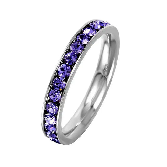 925 Sterling Silver Rhodium Plated Birthstone February Channel Eternity Band