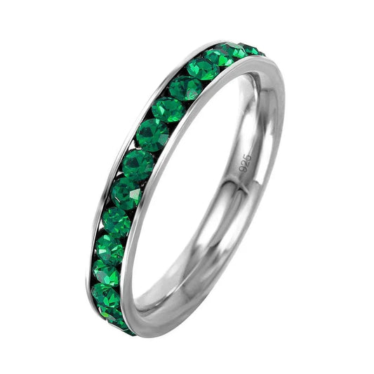 925 Sterling Silver Rhodium Plated Birthstone May Channel Eternity Band