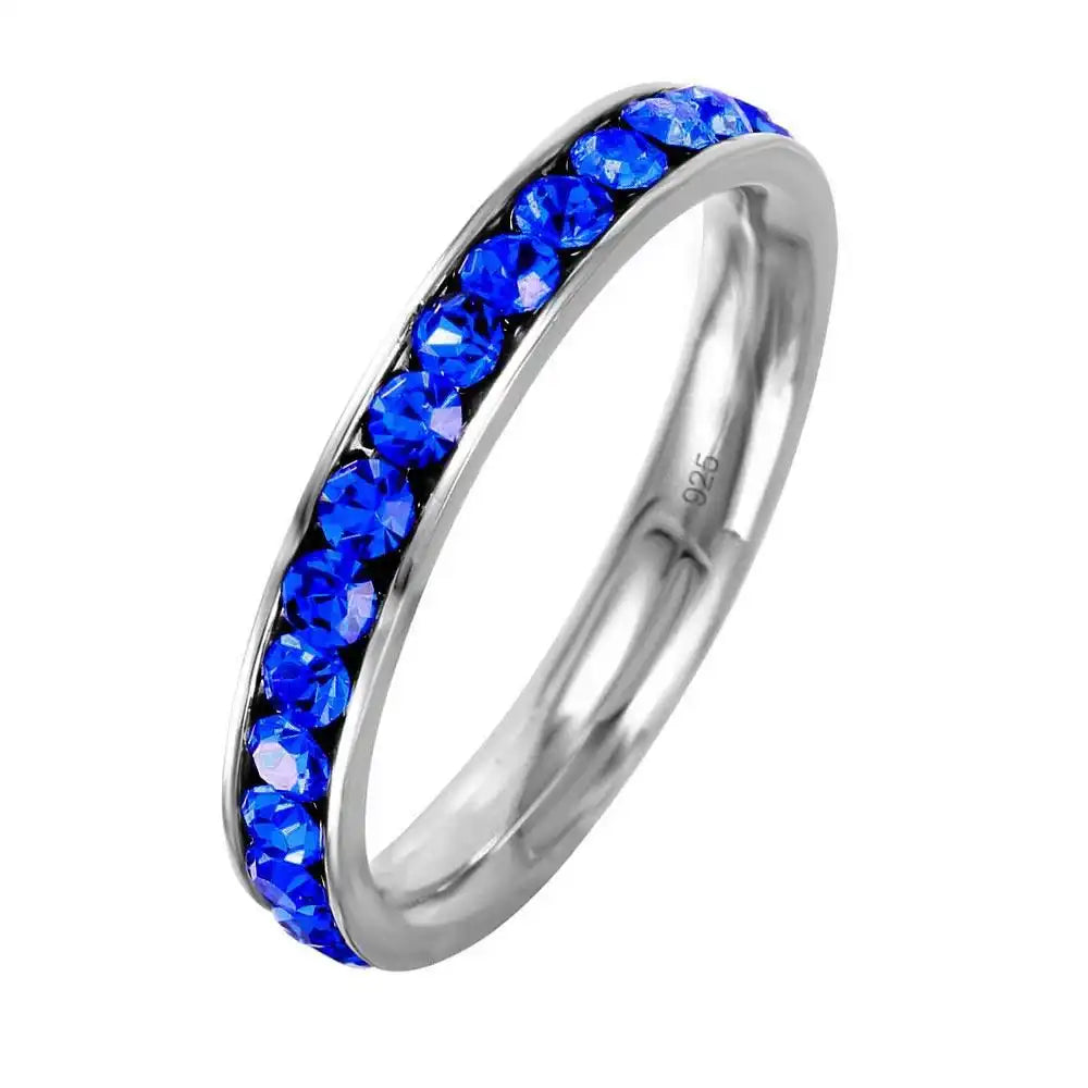 925 Sterling Silver Rhodium Plated Birthstone September Channel Eternity Band