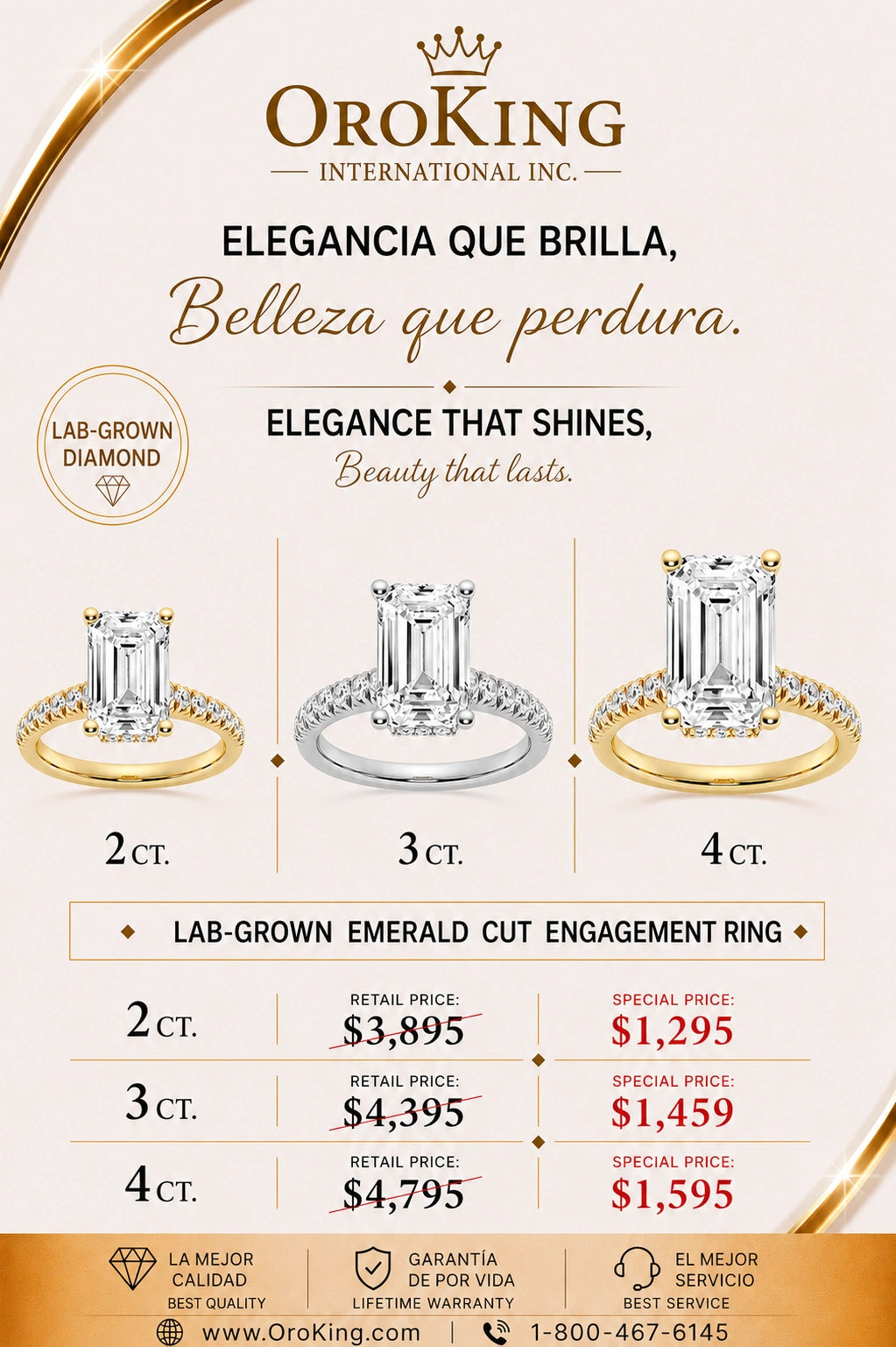 Women's 14K Gold Certified Lab-Grown Diamond Emerald Cut Hidden Halo Ring with Diamond Band 2.00ct. Center Stone/ 2.40ct. TDW