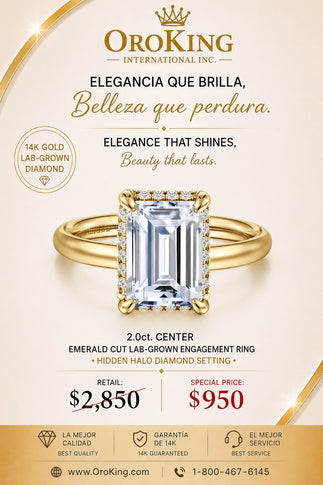 Women's 14K Yellow Gold/ White Gold Certified Lab-Grown Diamond Emerald Cut Hidden Halo Ring 2.00ct. Center Stone/ 2.26 TDW