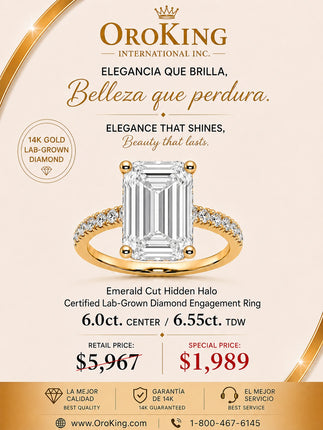 Women's 14K White Gold/ Yellow Gold Certified Lab-Grown Diamond Emerald Cut Engagement Ring 6.00ct. Center Stone 6.55ct. TDW