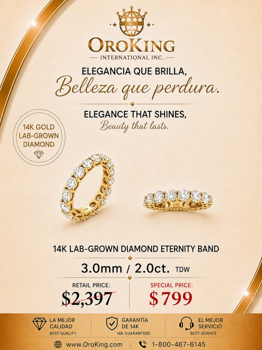 Women's 14K White Gold/ Yellow Gold  Lab-Grown Diamond Eternity Band Ring 3.0mm Wide 2.00ct. TDW