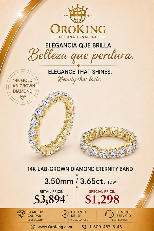 Women's 14K White Gold/ Yellow Gold Lab-Grown Diamond Eternity Band Ring 3.5mm Wide 3.65ct. TDW