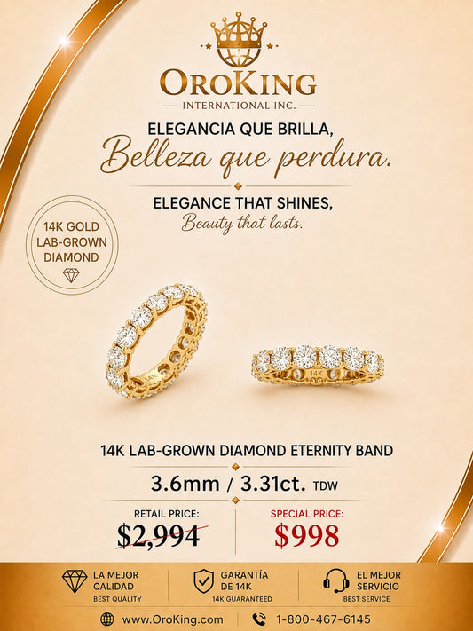 Women's 14K White Gold/ Yellow Gold Lab-Grown Diamond Eternity Band Ring 3.6mm Wide 3.31ct. TDW