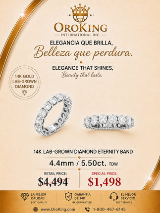 Women's 14K White Gold / Yellow Gold Lab-Grown Diamond Eternity Band Ring 4.4mm Wide 5.50ct. TDW