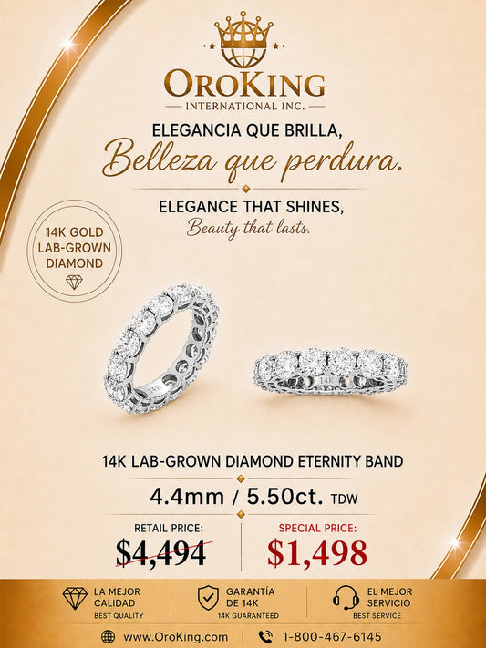 Women's 14K White Gold / Yellow Gold Lab-Grown Diamond Eternity Band Ring 4.4mm Wide 5.50ct. TDW