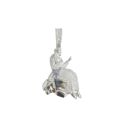 925 Sterling Silver Rhodium Plated Jesus Sitting on a Rock Clear CZ Pendant