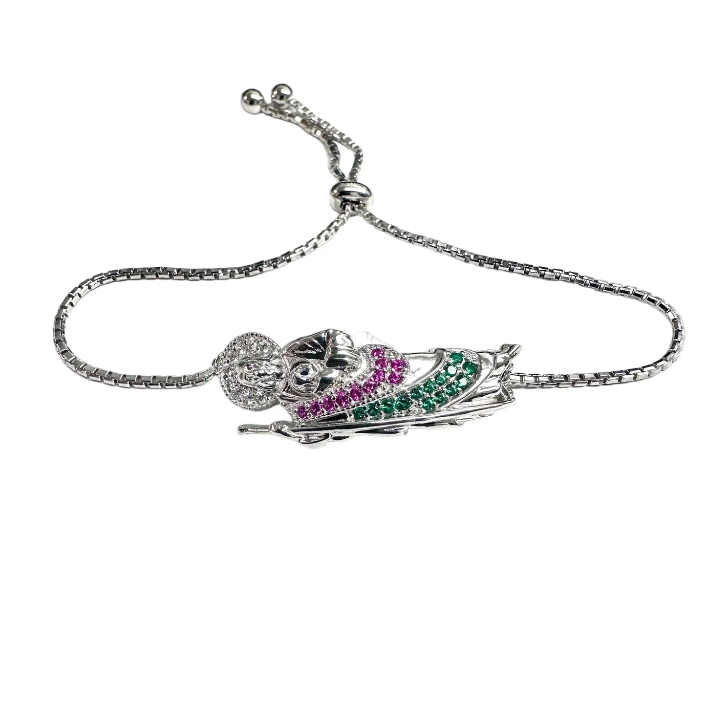 925 Sterling Silver Rhodium Plated St Jude 9.3mm Cuban Box Lariat Bracelet
