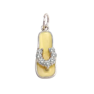 925 Sterling Silver Rhodium Plated White Enamel Clear CZ Sandal Pendant