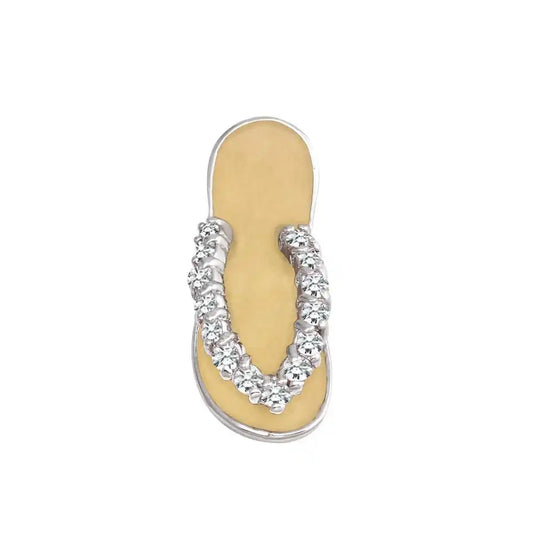 925 Sterling Silver Rhodium Plated Yellow Enamel Clear CZ Sandal Pendant