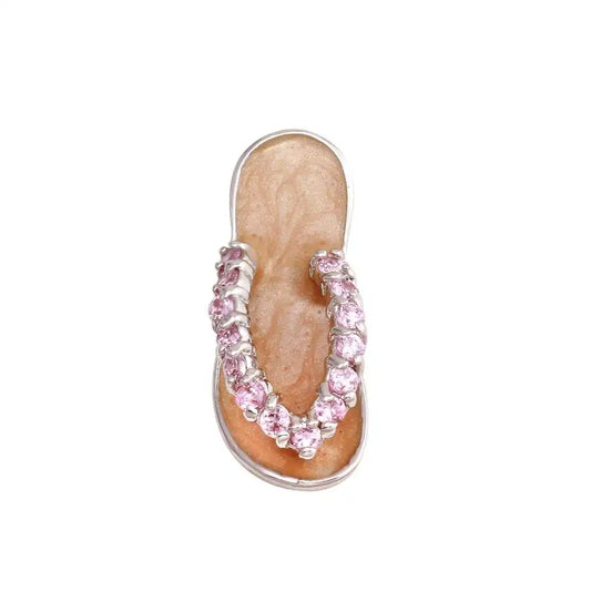 925 Sterling Silver Rhodium Plated Lavender Enamel Pink CZ Sandal Pendant