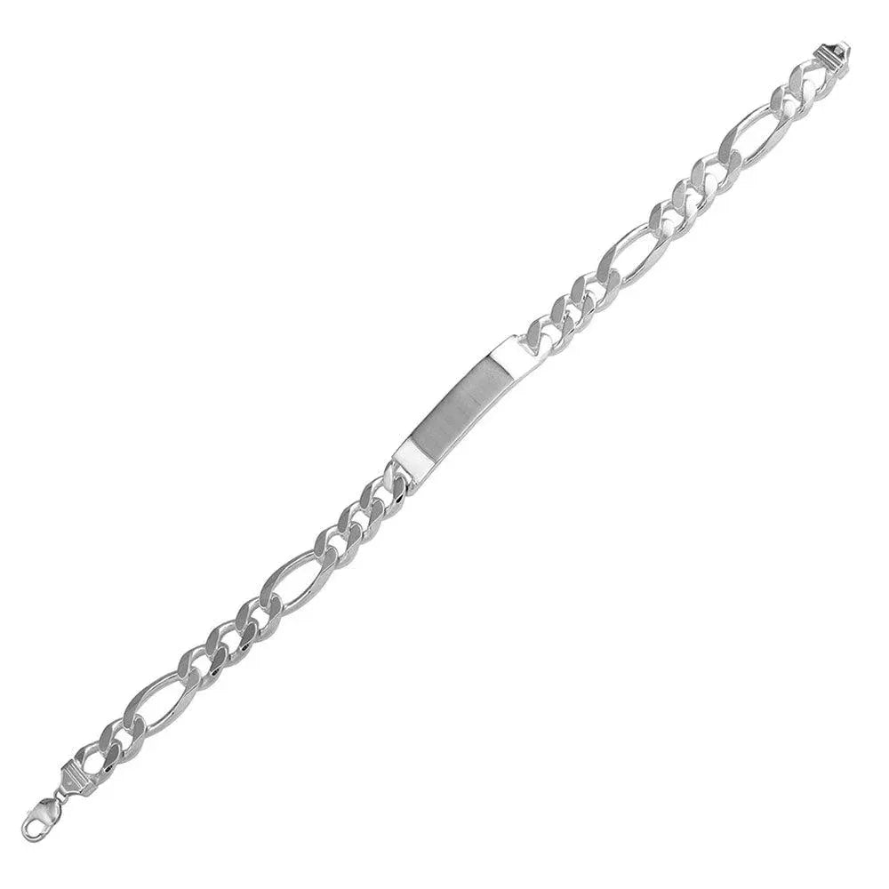 925 Sterling Silver Engravable Super Flat Figaro ID Bracelet