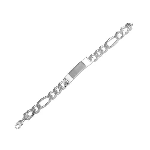 925 Sterling Silver High Polished Engravable ID Super Flat Figaro 250 Bracelet 9.7mm