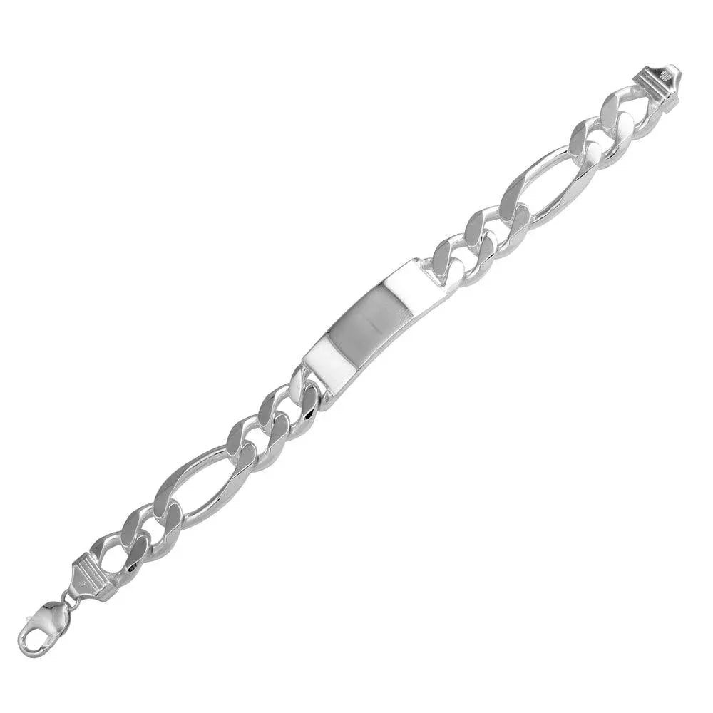 925 Sterling Silver Engravable Super Flat Figaro ID Bracelet