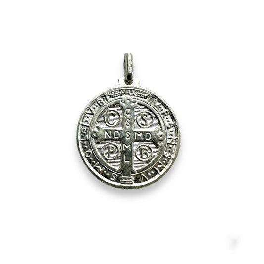 925 Sterling Silver High Polished Saint Benedict Medallion 30mm Pendant
