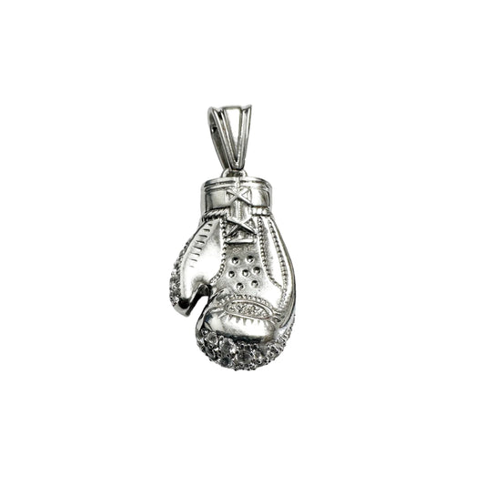 925 Sterling Silver Rhodium Plated 3D Boxing Gloves Clear CZ Pendant