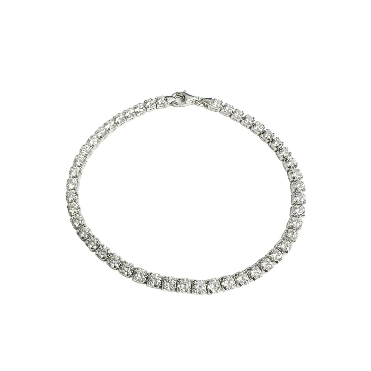 925 Sterling Silver Rhodium Plated 3.5mm Tennis Clear Asscher CZ Bracelet