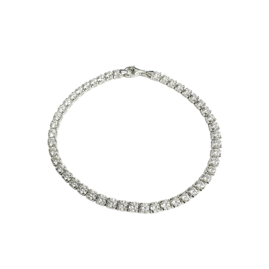 925 Sterling Silver Rhodium Plated 3.5mm Tennis Clear Asscher CZ Bracelet