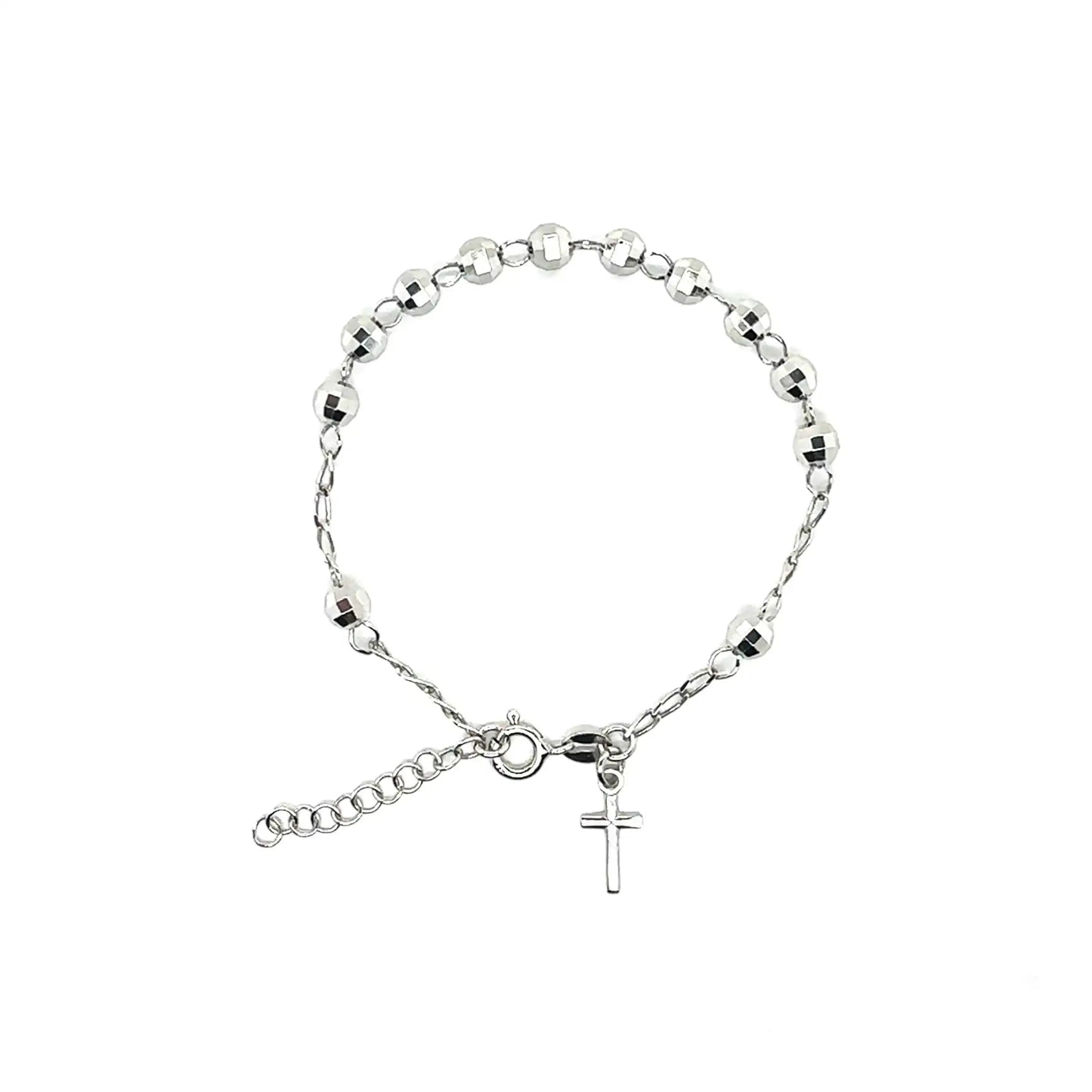 925 Sterling Silver Rhodium Plated Rosary Cross Bracelet