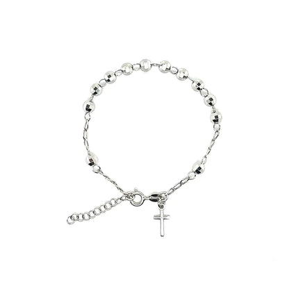 925 Sterling Silver Rhodium Plated Rosary Cross Bracelet