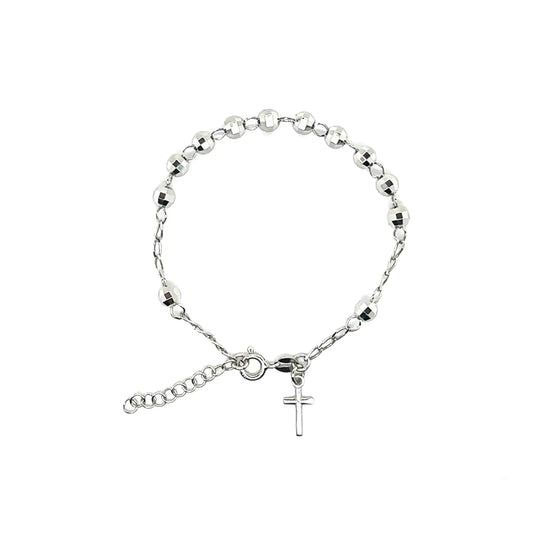 925 Sterling Silver Rhodium Plated Rosary Cross Bracelet
