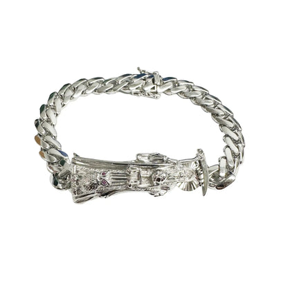 925 Sterling Silver Rhodium Plated Santa Muerte Angel of Death 9mm Cuban Bracelet