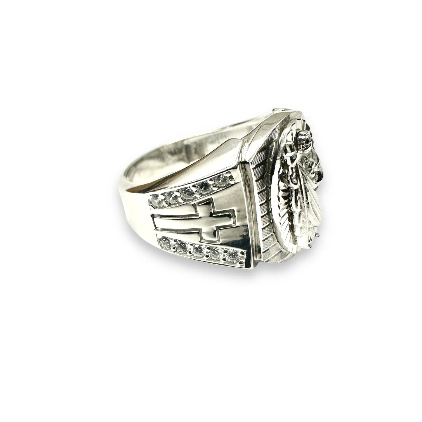 925 Sterling Silver Rhodium Plated St Jude Diamond Cut Clear CZ Ring