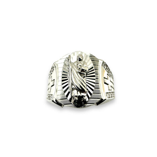 925 Sterling Silver Rhodium Plated St Jude Diamond Cut Clear CZ Ring