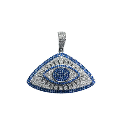 925 Sterling Silver Rhodium Plated CZ Encrusted Eye Clear and Blue CZ Pendant