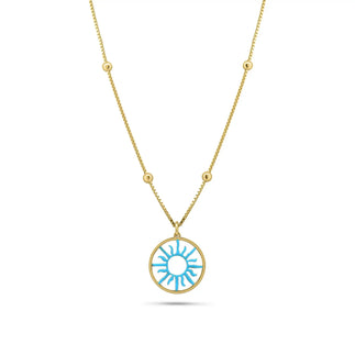 925 Sterling Silver Gold Plated Turquoise Sun Charm Box Beaded Adjustable Necklace