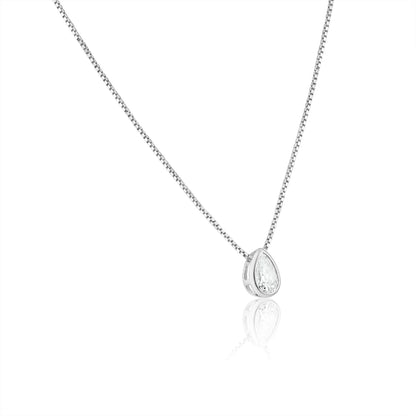 Silver Rhodium Plated Teardrop Clear CZ Pendant Necklace