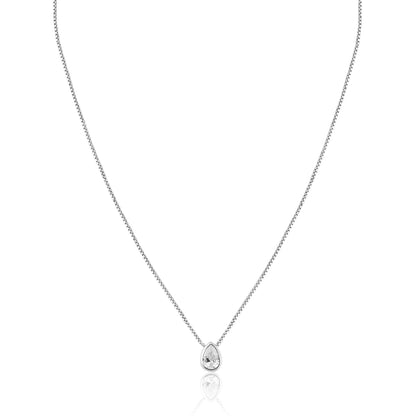 Silver Rhodium Plated Teardrop Clear CZ Pendant Necklace