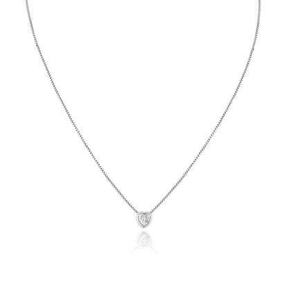 925 Sterling Silver Rhodium Plated Heart Clear CZ Solitaire Necklace