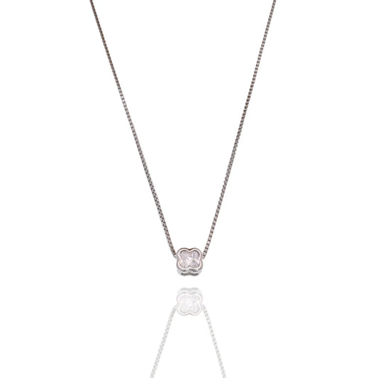 925 Sterling Silver Rhodium Plated 5.3mm Four Leaf Clover on Adjustable Box Chain Necklace